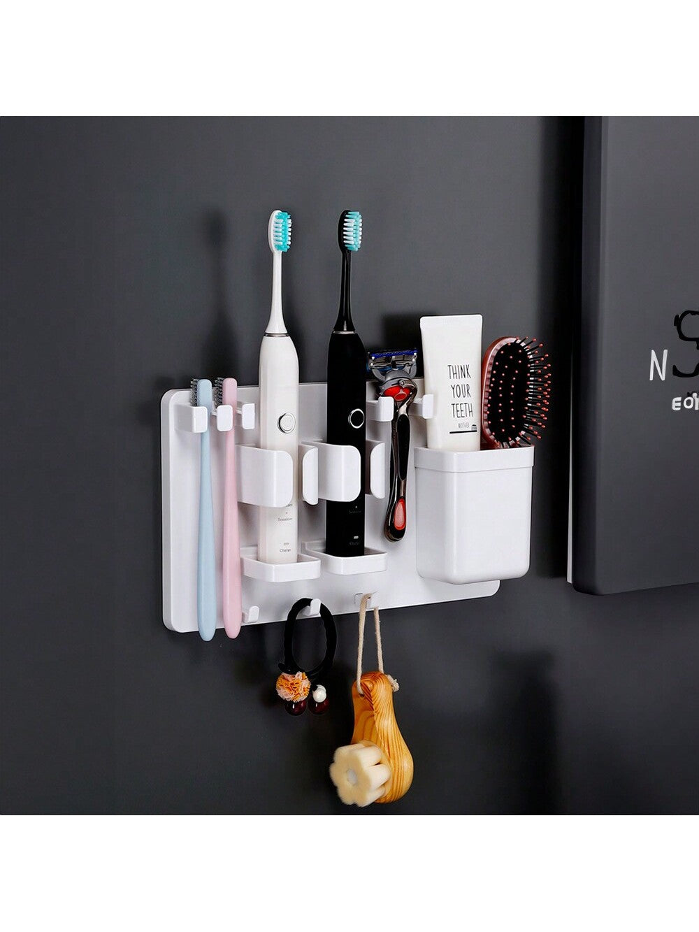 1pc Toothbrush Razor Holder For Shower: Wall Mounted Tooth Brush Organizer - Self Adhesive Hanging Mount For Bathroom Toothpaste Shaver Loofah & Electric Toothbrush