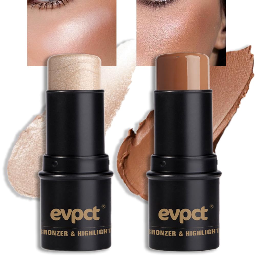 Kaely 2Pcs Cream Contour Highlighter Stick Kit,Bronzer Cheek Contouring Highlight Palette,Primer Makeup Face Brightens & Shades,maquillaje contorno en crema Bronzing Foundation Stick Waterproof,04+07
