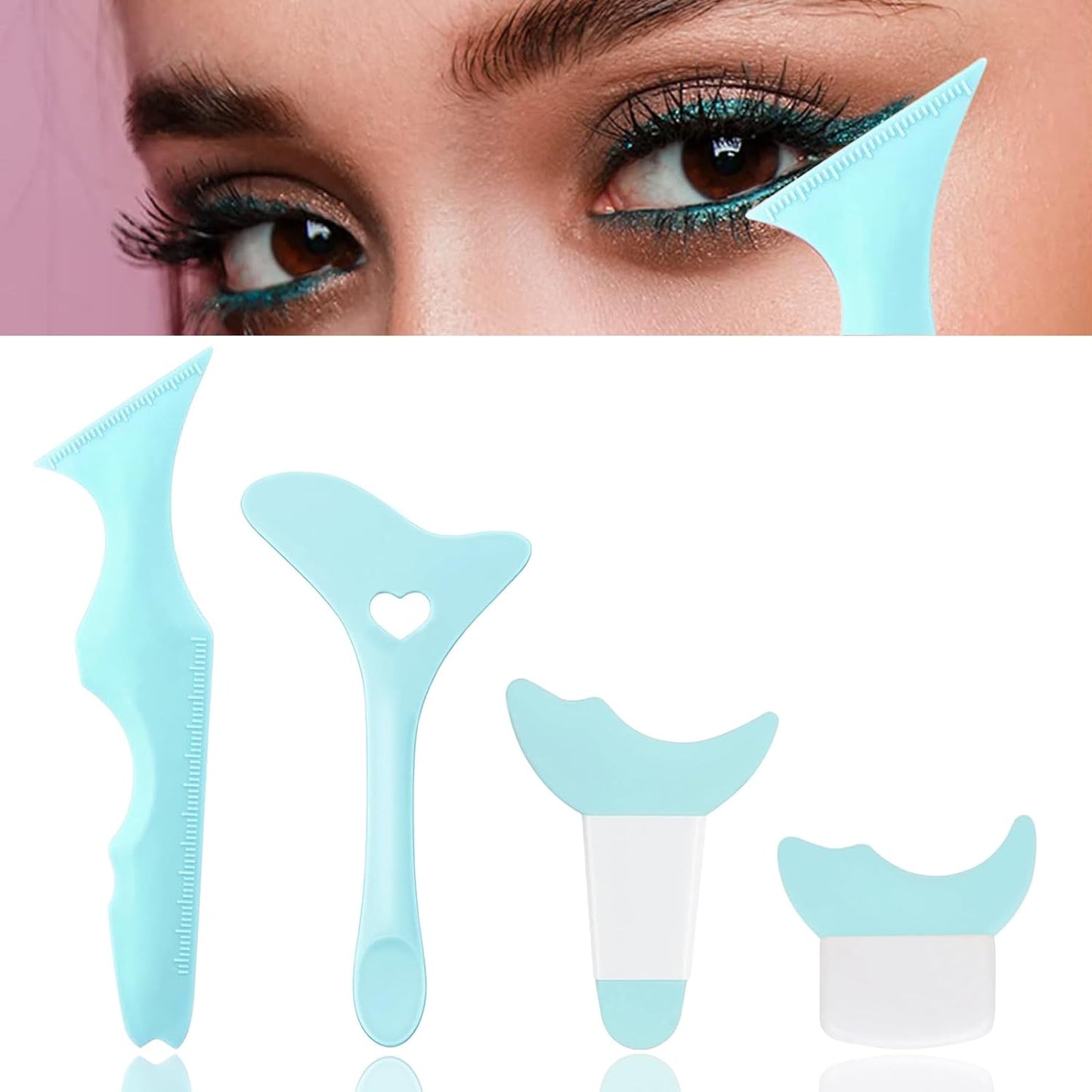 4Pcs Eyeliner Stencils Reusable Silicone Eyeliner Aid Mascara Shield Guard Eyeliner Eyelash Lipstick Eyeshadow Applicators Aid Tool Multifunctional Eye Makeup Tool for Women, Beginners(Green)