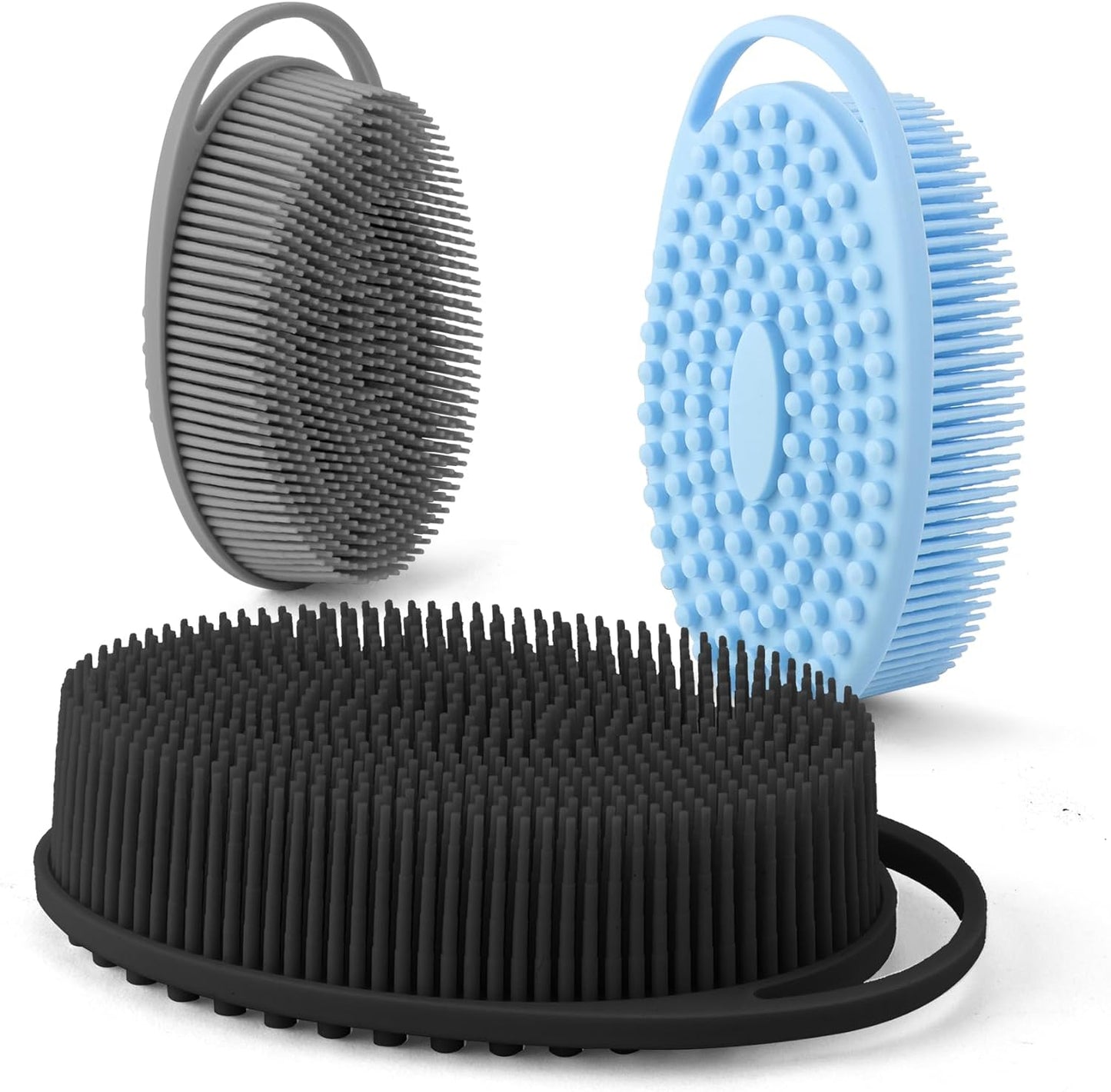 Silicone Body Scrubber Loofah Exfoliating Body Scrubber Bath Brush,Set of 3 Soft Body Scrubber Upgrade Shower Body Bath Scrubber Rich Lather Easy to Clean Suitable for Women Men-Black Blue Grey