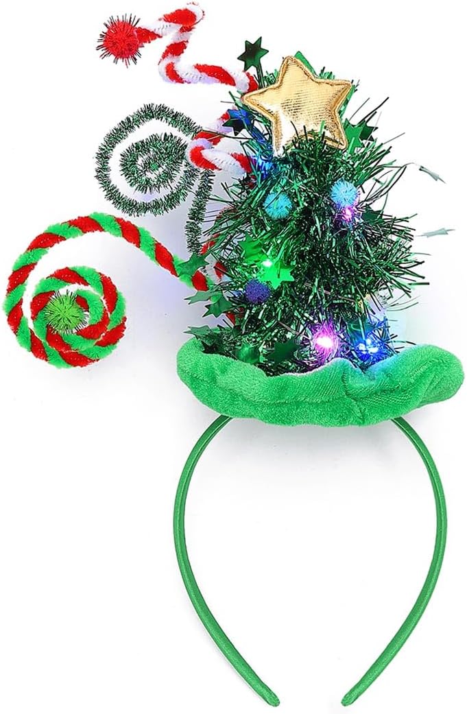 Nicute Christmas Tree Headband Sparkly Elf Hair Band Light UP Headwear Xmax Party Headpiece Accessory for Women and Girls