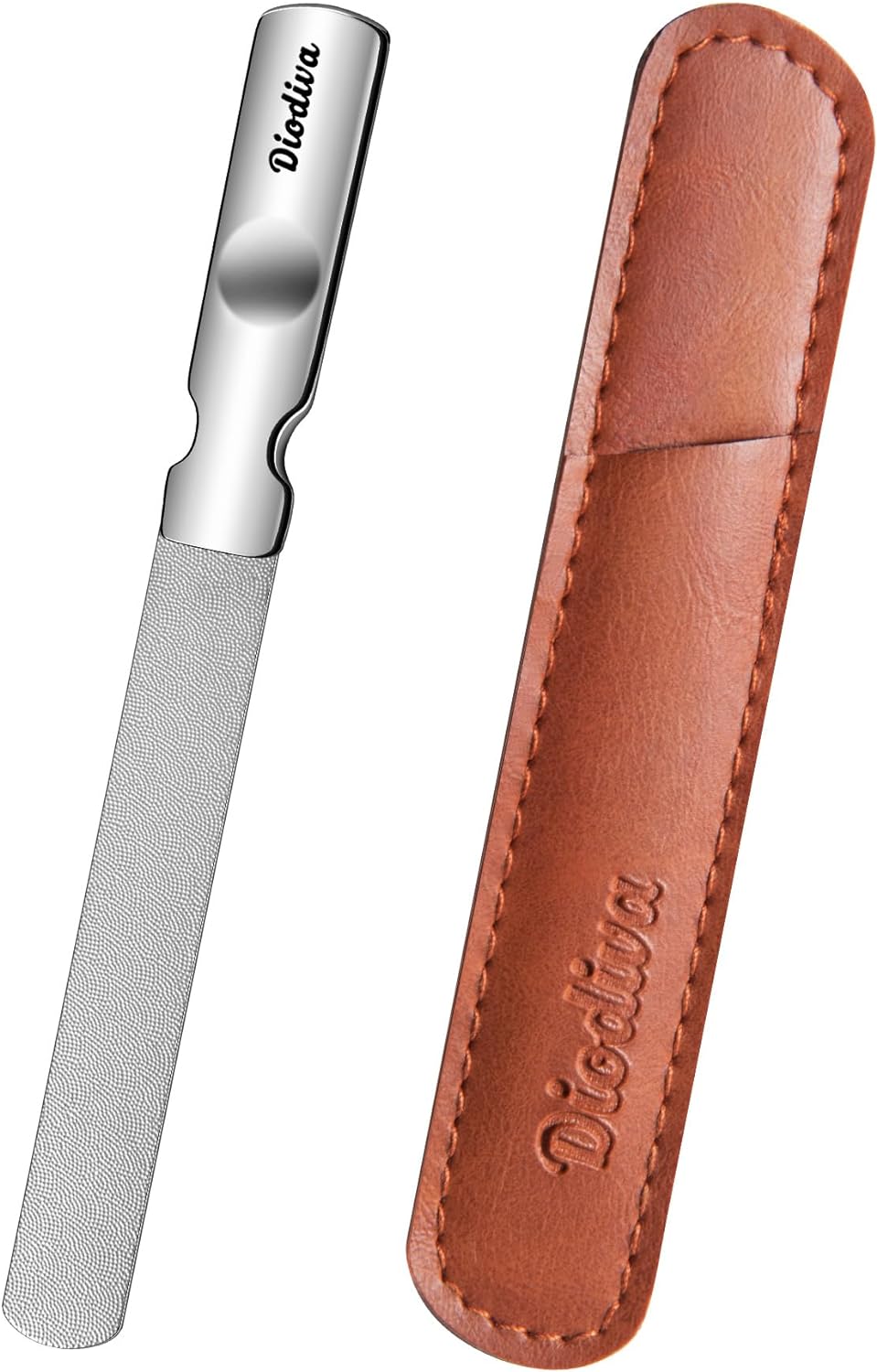 Coarse Metal Nail File with Travel Leather Case, Rough Nail File for Acrylic Nails Stainless Steel Fingernail File for Women and Men, Heavy Duty Nail File for Thick Toenails, Mini Travel Nail Filer