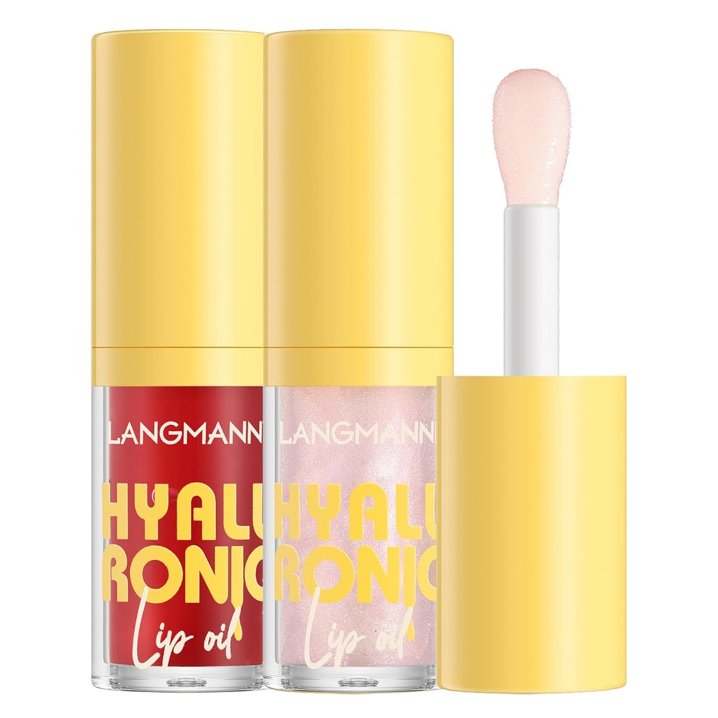 LANGMANNI Hyaluronic Acid Lip Oil,Hydrating and Nourishing Lip Gloss,Lightweight & Non-Sticky,Tinted Lip Glow Oil.(#3 Cherry+#6 Crystal)