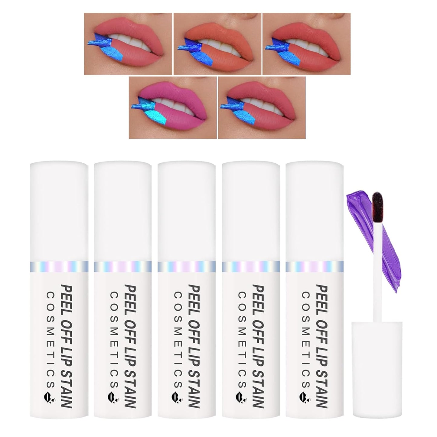 QIUFSSE 5Pcs Peel Off Lip Stain Lip Tint Set Matte Nude Liquid Lipstick Long-lasting Waterproof Lip Gloss Non-stick Cup Lip Tint Stain Lip Makeup for Women Girls
