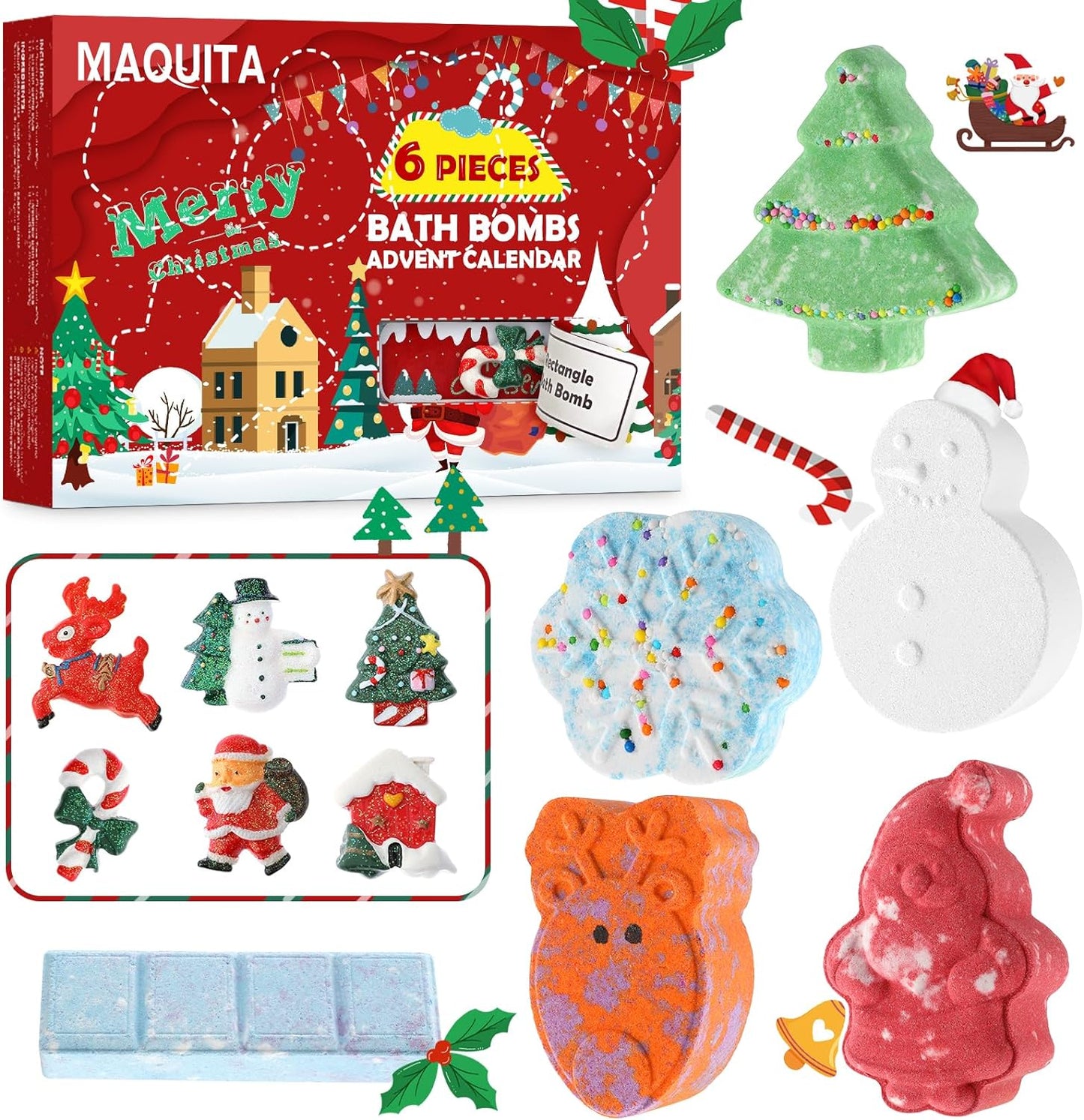 MAQUITA Christmas Bath Bombs Blind Box - Handmade Bath Bombs with Natural Essential Oils - with Surprise Inside - Blind Boxes for Christmas Gifts