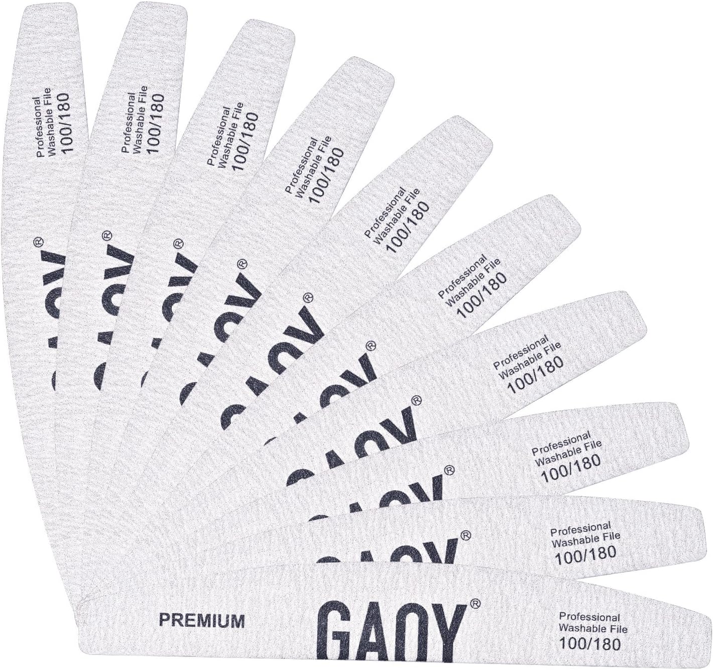 GAOY 10Pcs Nail File, Professional Half-Moon Shaped 100/180 Grit Double Sides Washable Emery Boards Manicure Tools for Acrylic and Gel Nails