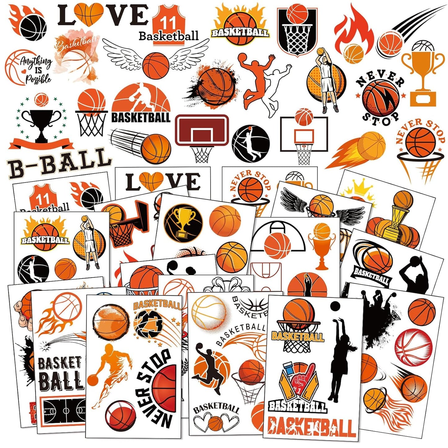 Ctosree 452 Pieces Basketball Temporary Tattoos for Kids Basketball Themed Birthday Party Gifts Decorations Sports Tattoos Stickers for Boys Girls School Prizes Rewards Party Favors