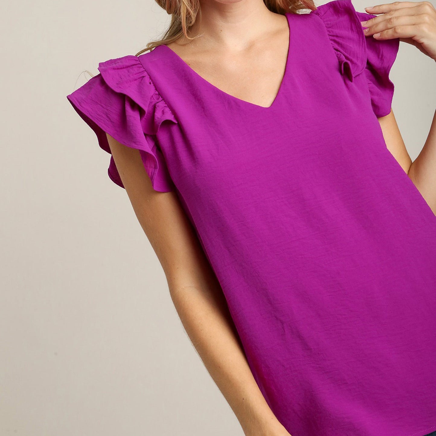 Women's Solid Ruffle Short Sleeve