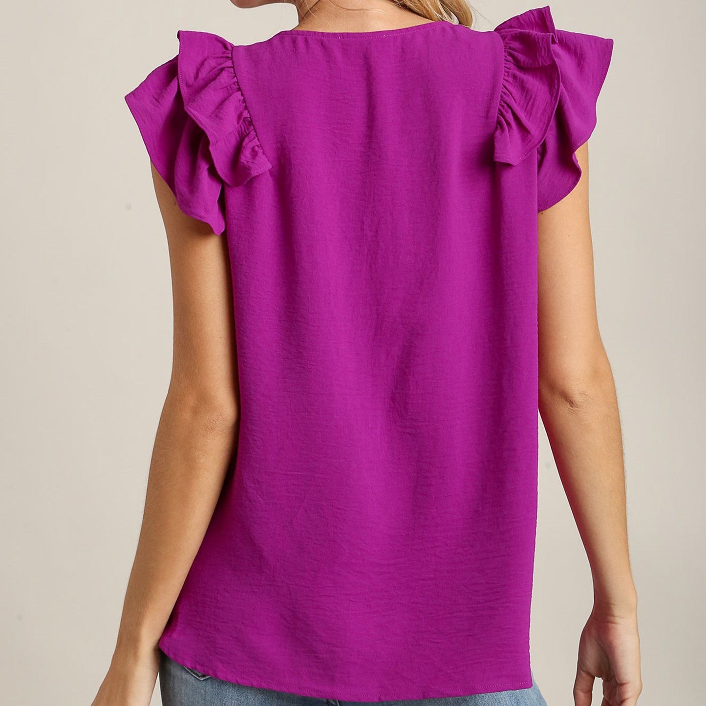 Women's Solid Ruffle Short Sleeve