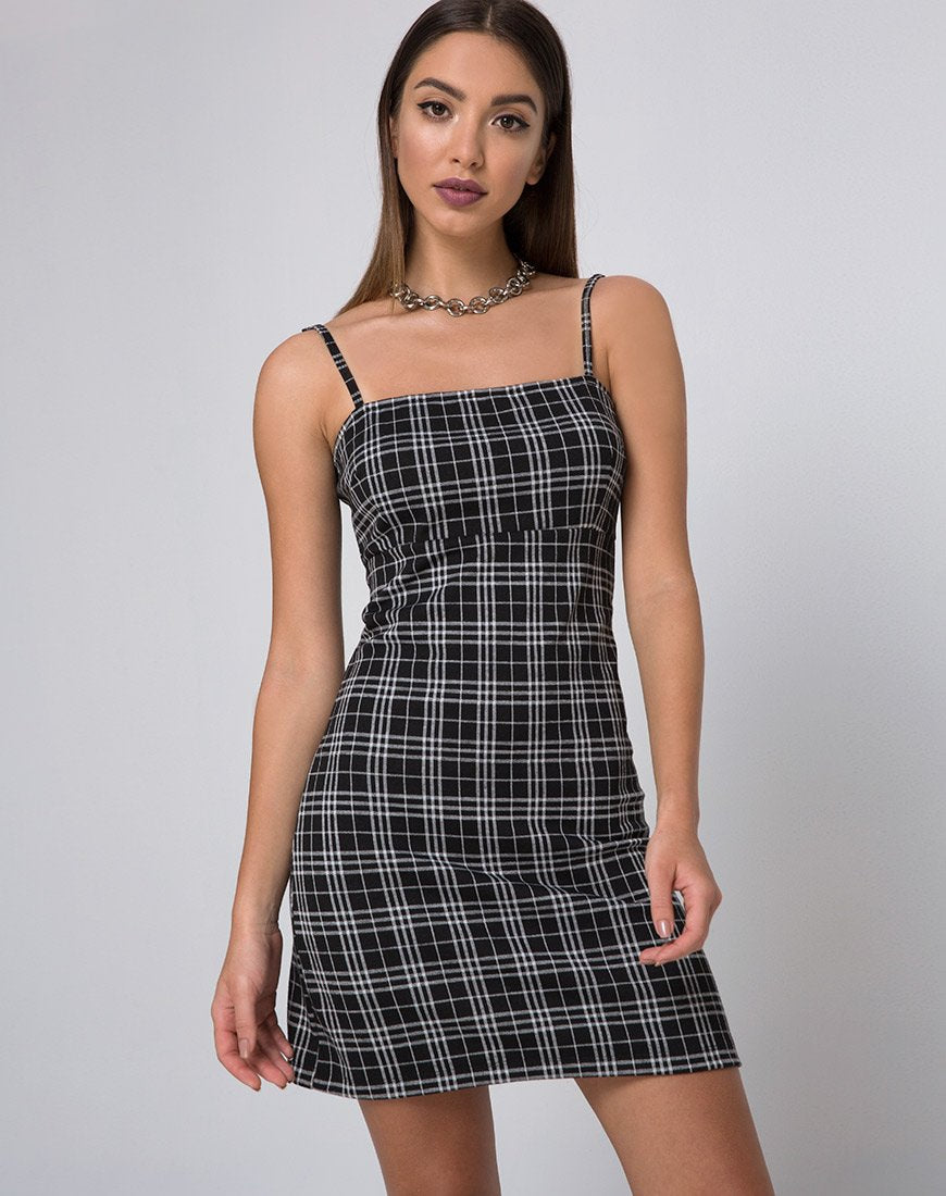 Cecile Slip Dress in Mono Plaid Black
