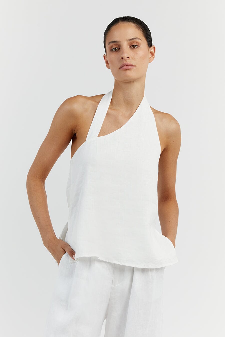 ZOEY WHITE LINEN ASYM TOP