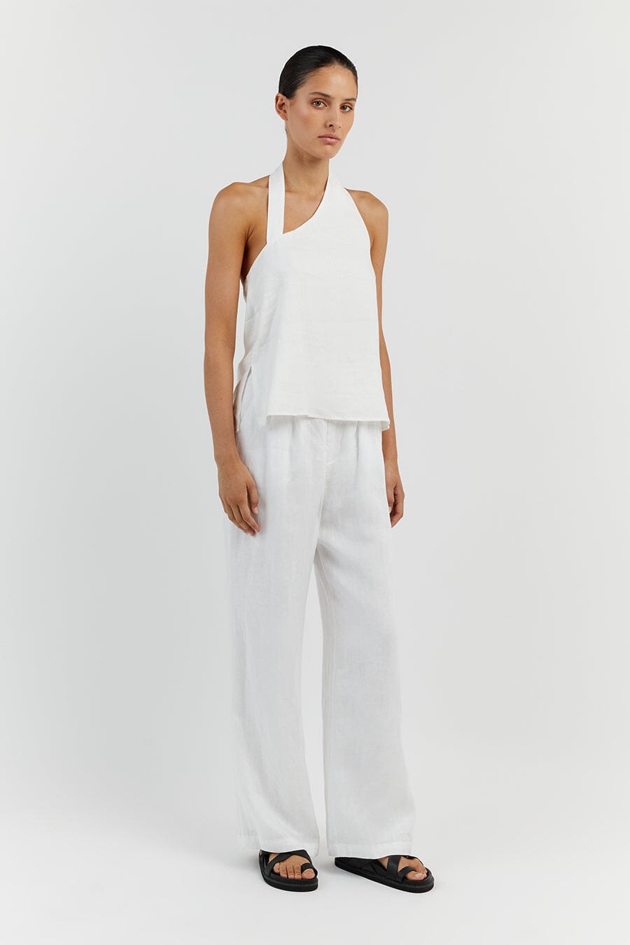 ZOEY WHITE LINEN ASYM TOP