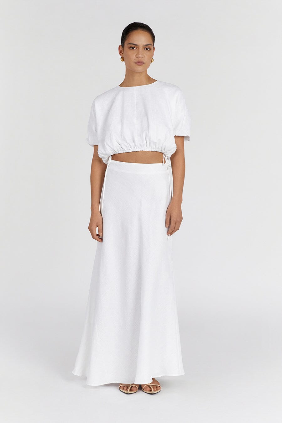 GEORGIA WHITE LINEN CROP TOP Clothing DISSH Boutiques 16 WHITE