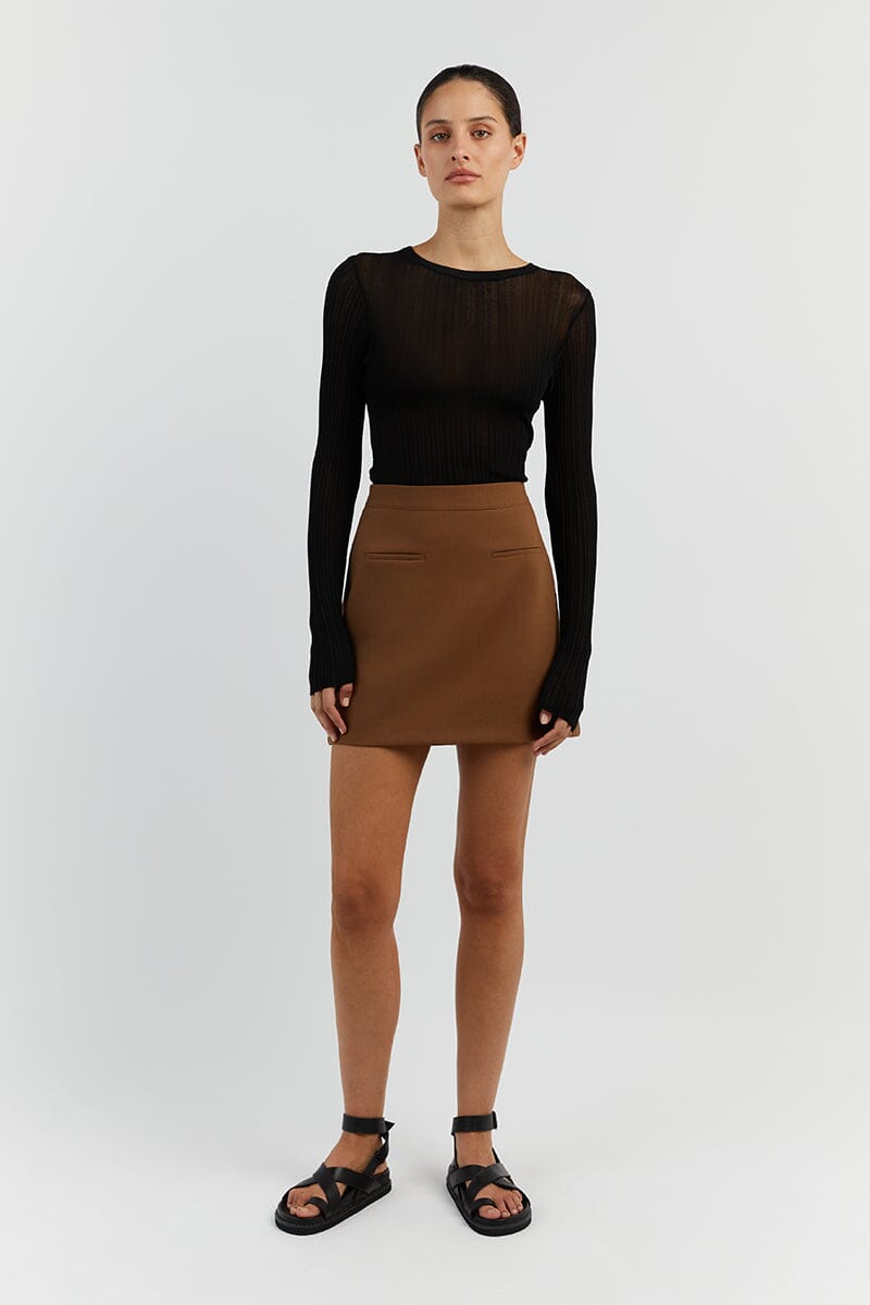 ROWAN CARAMEL MINI SKIRT Clothing DISSH Boutiques 14 CARAMEL