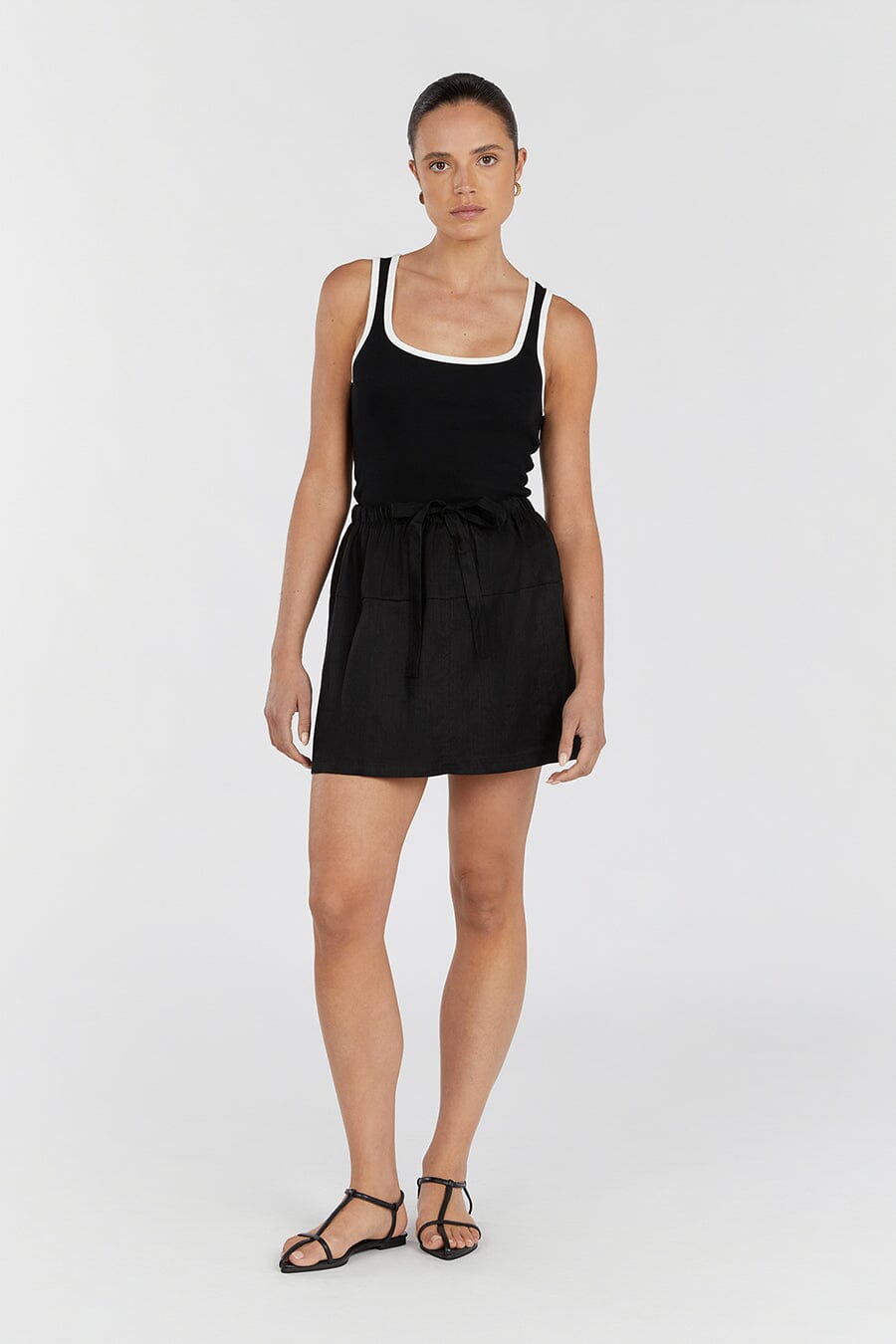 GINGER BLACK LINEN MINI SKIRT Clothing DISSH Boutiques 14 BLACK