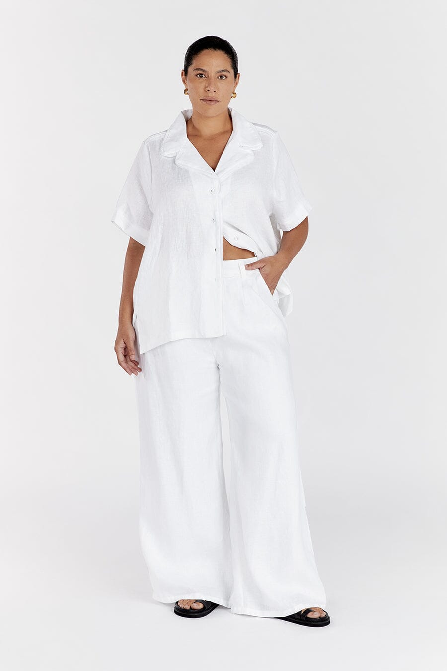 DULCE WHITE LINEN WIDE LEG PANT