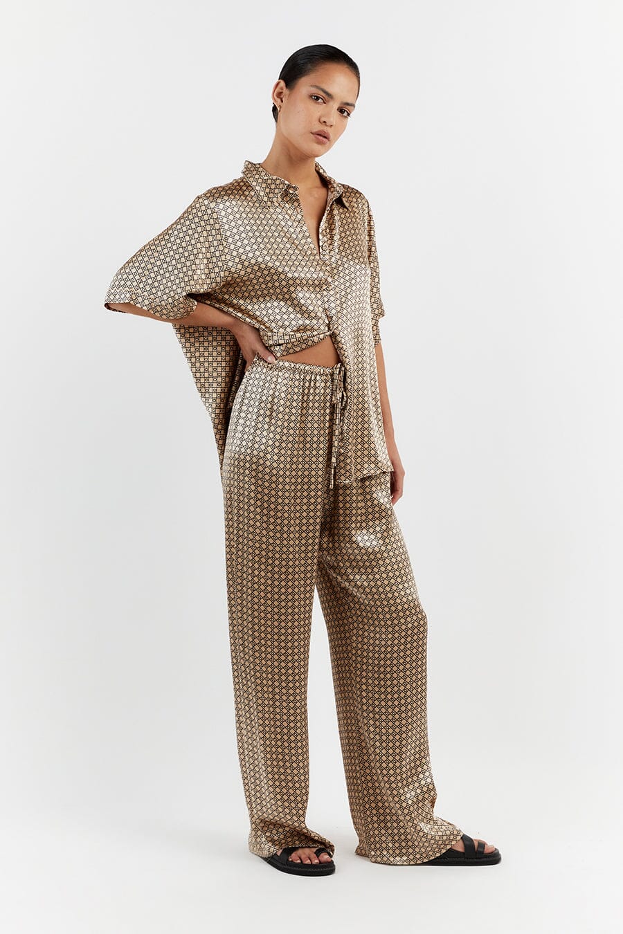 LOU SWIRL SATIN DRAWSTRING PANT