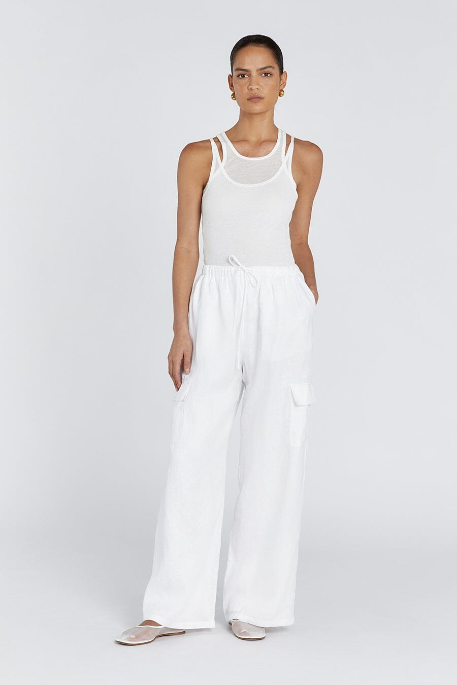 INGRID WHITE LINEN CARGO PANT Clothing DISSH Boutiques 12 WHITE