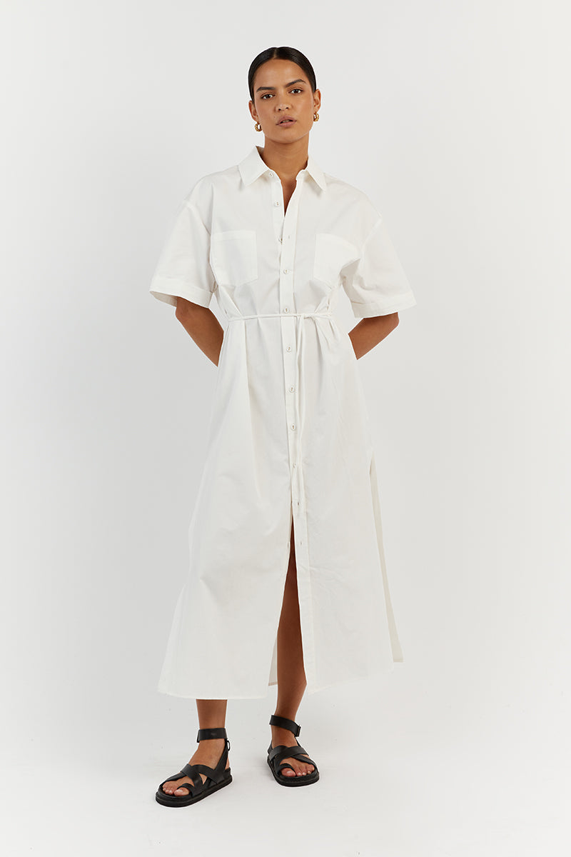 MAXIE WHITE COTTON SHIRT DRESS Clothing DISSH Boutiques 6 WHITE