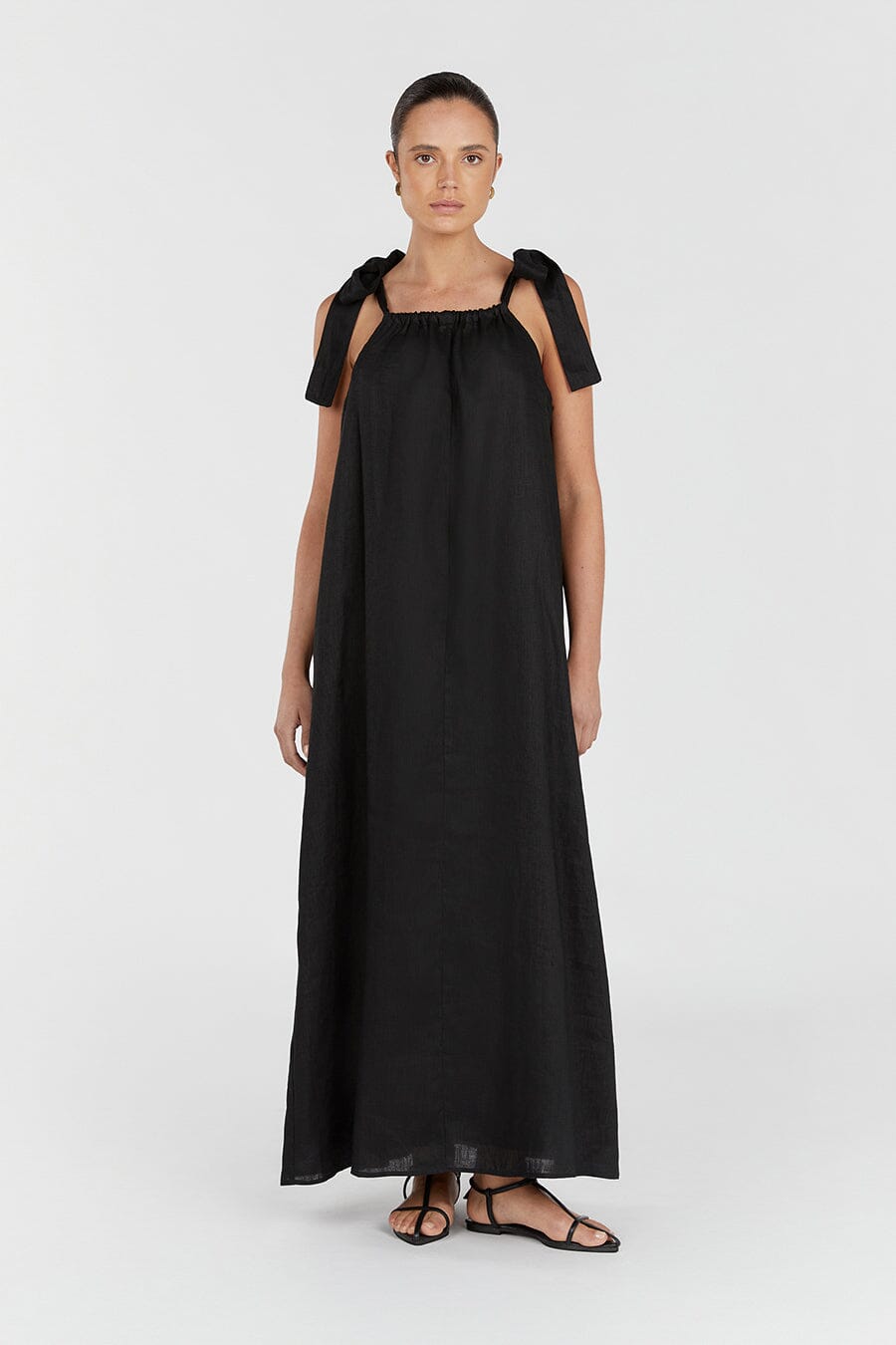 SAYLOR BLACK BOW LINEN MAXI DRESS Clothing DISSH Boutiques 8 BLACK