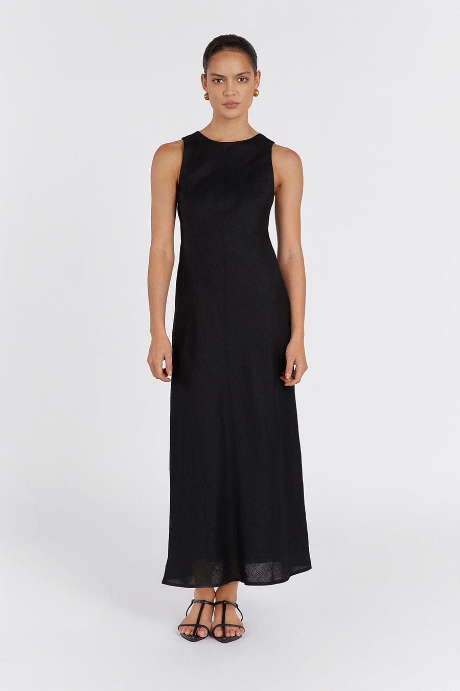 MERCURY BLACK LINEN MIDI DRESS Clothing DISSH Boutiques 12 BLACK