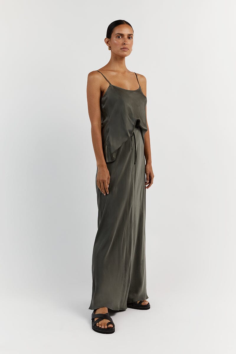 LAYLA DARK OLIVE SILK CAMI
