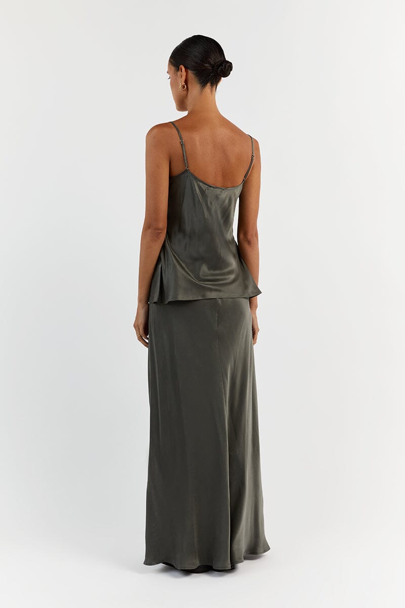 LAYLA DARK OLIVE SILK CAMI