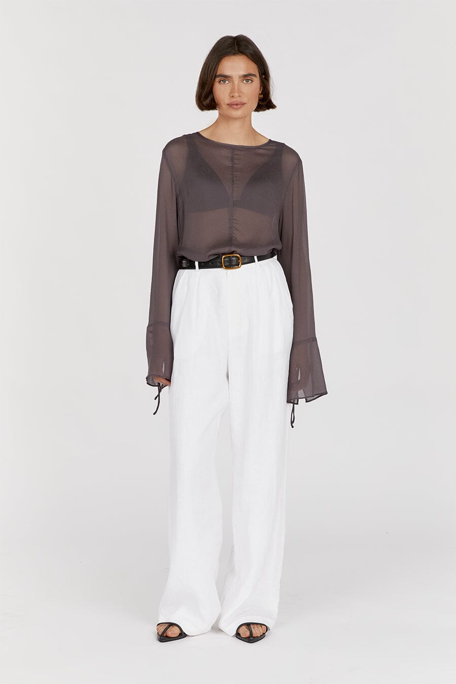 MARI EGGPLANT SHEER LONG SLEEVE TOP Clothing DISSH Boutiques 14 EGGPLANT