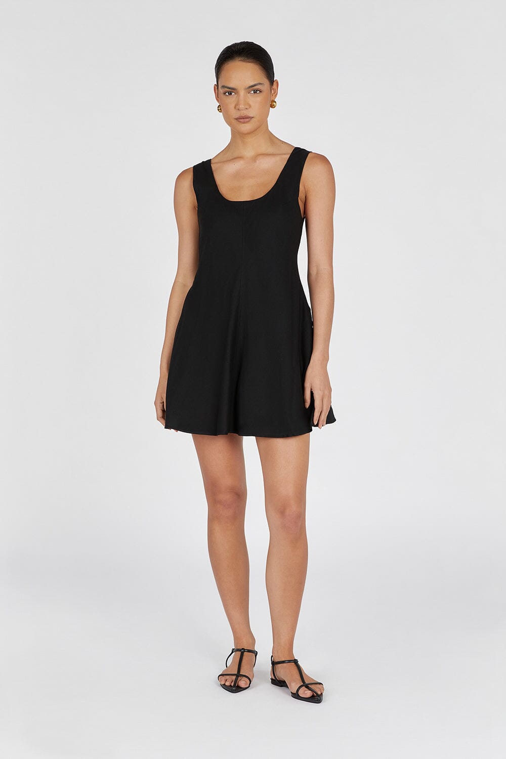 MONICA BLACK LINEN SCOOP MINI DRESS Clothing DISSH Boutiques 14 BLACK