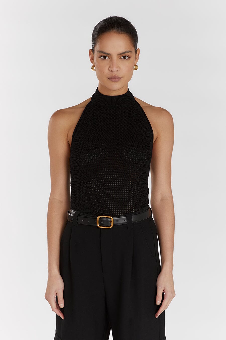 ZADIE BLACK CROCHET HALTER TOP