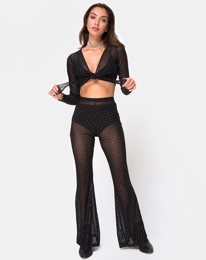 Herlom Flare Trouser in Net Crystal Black X Princess Polly
