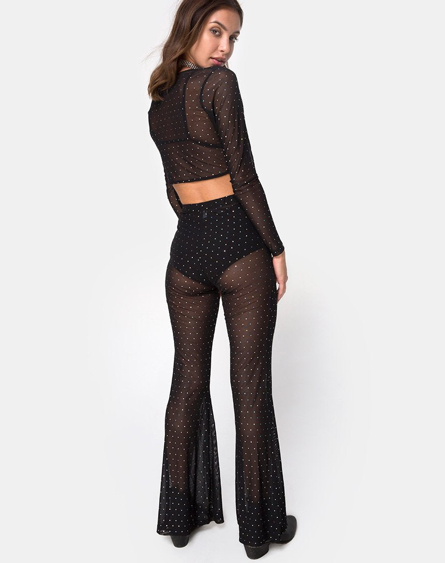 Herlom Flare Trouser in Net Crystal Black X Princess Polly