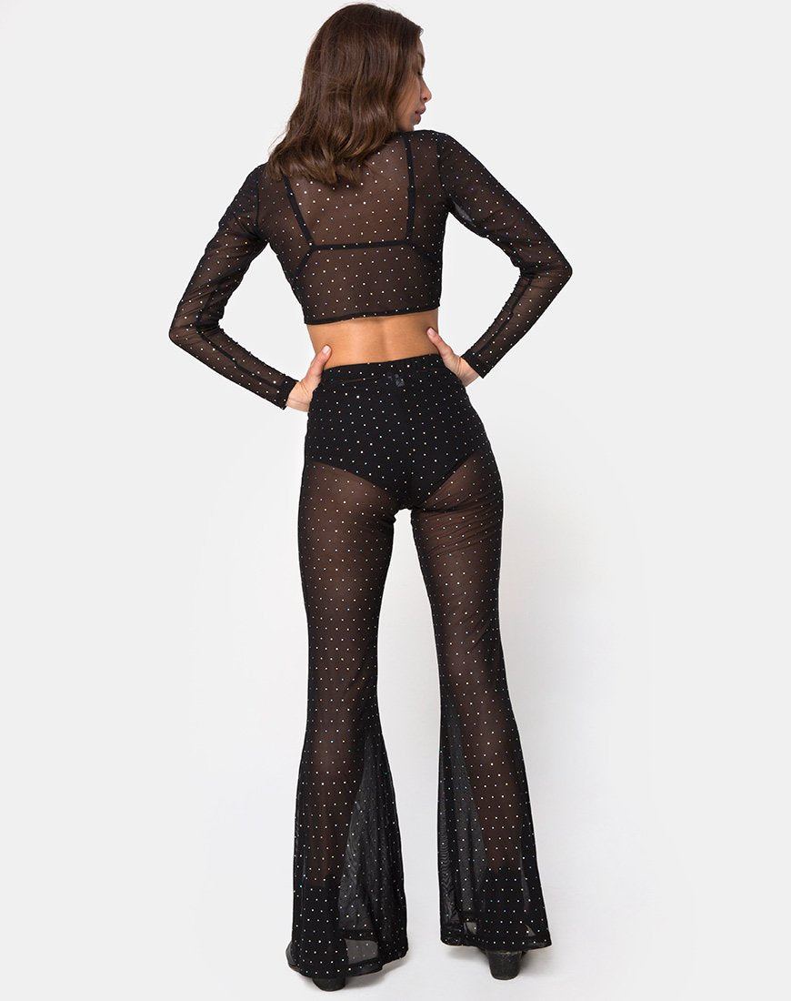 Herlom Flare Trouser in Net Crystal Black X Princess Polly
