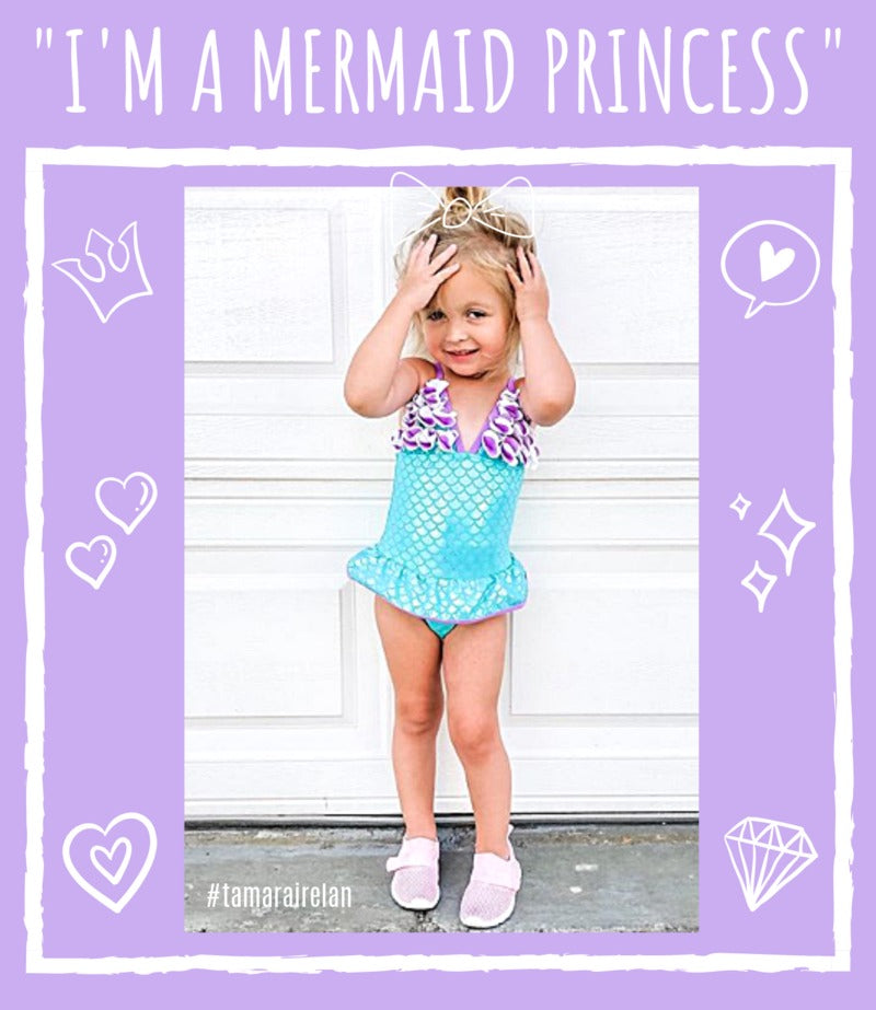 Floatmini Floral Top Pink & Baby Blue Iridescent Unicorns Tutu Toddler Bathing Suit