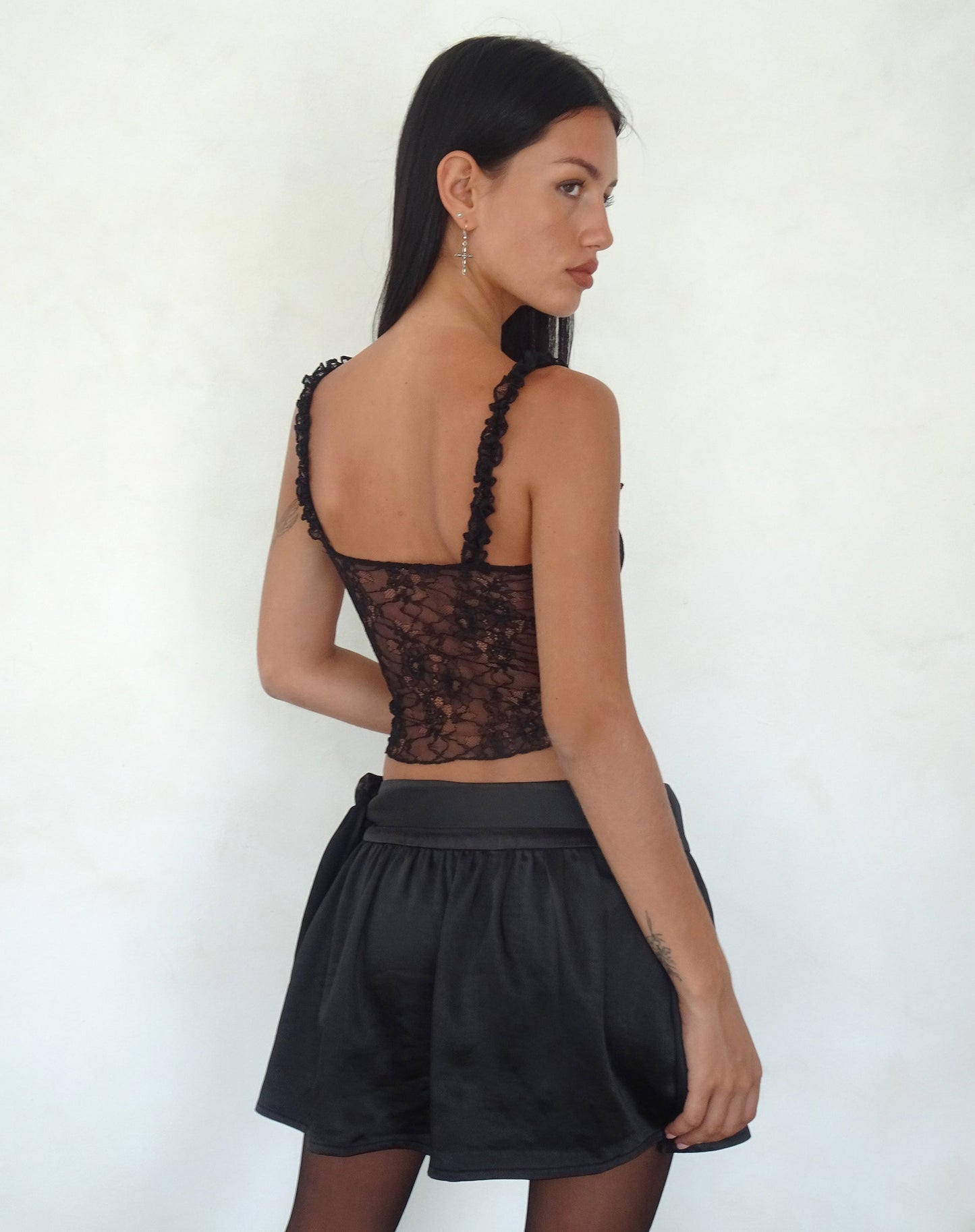 Habema Wrap Mini Skirt in Satin Black