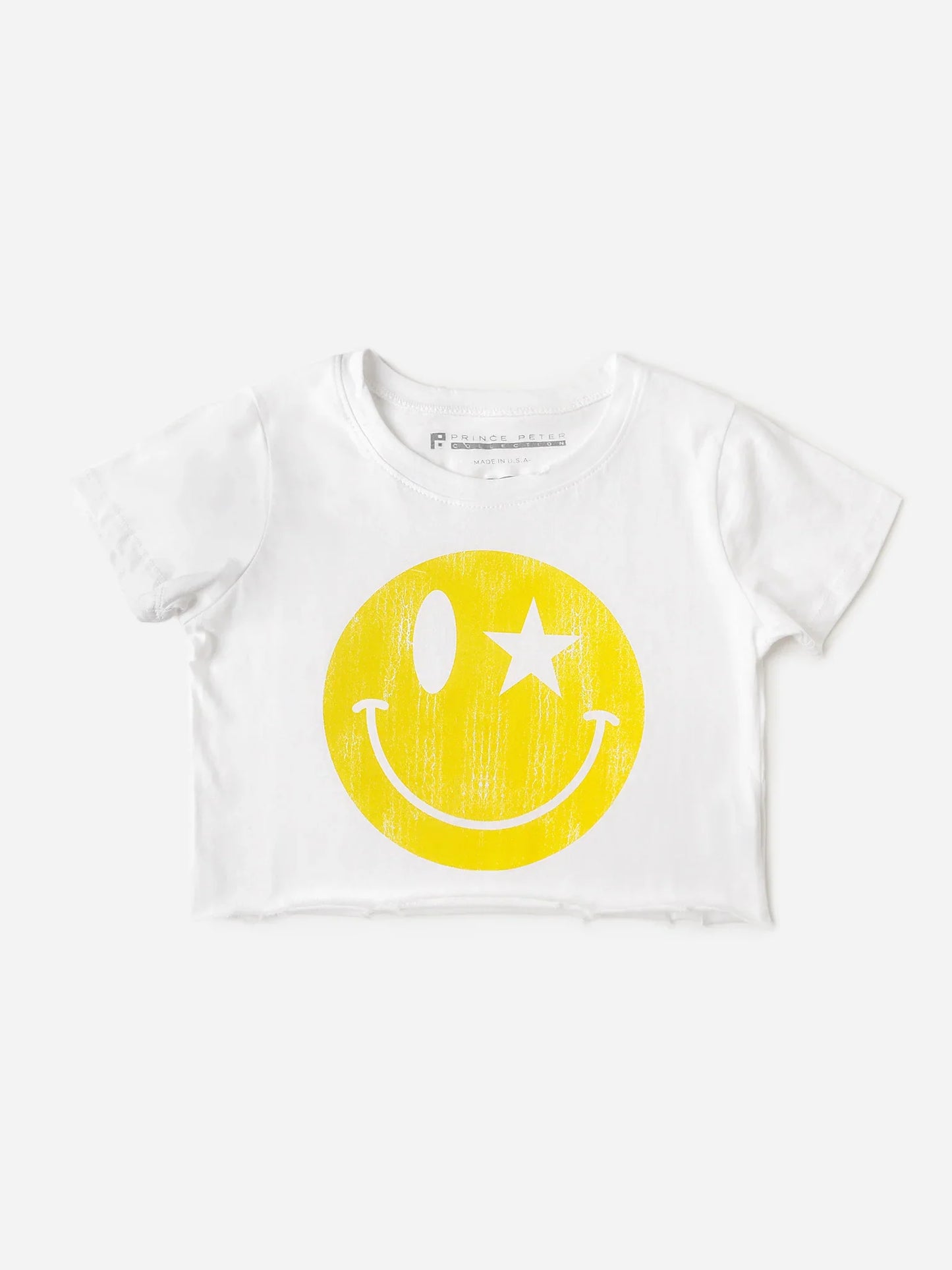 Star Smiley Crop Tee, White