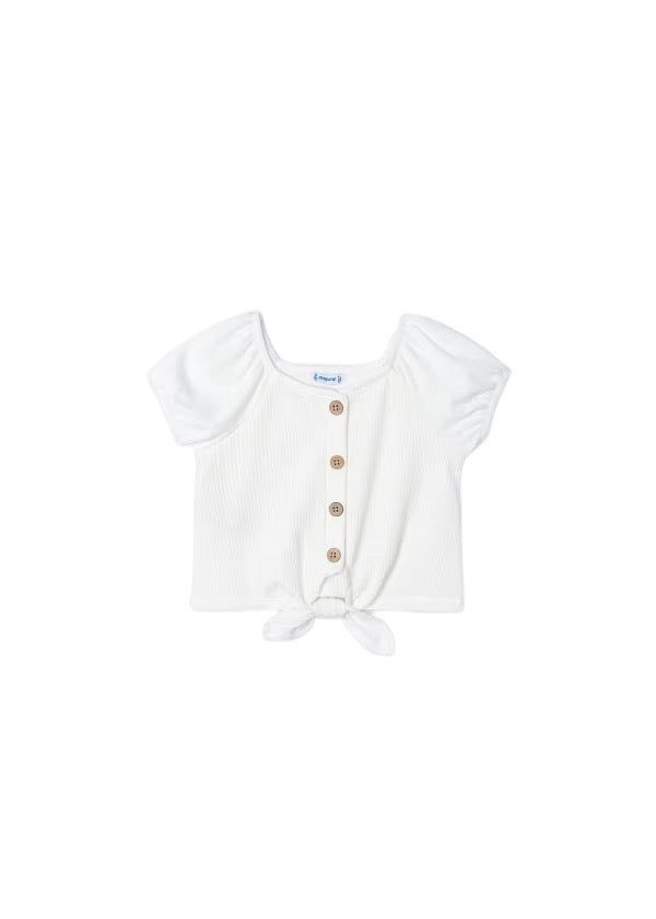Ribbed Tie Front Tee, White