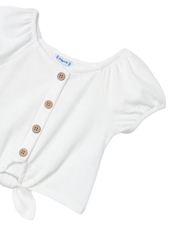 Ribbed Tie Front Tee, White