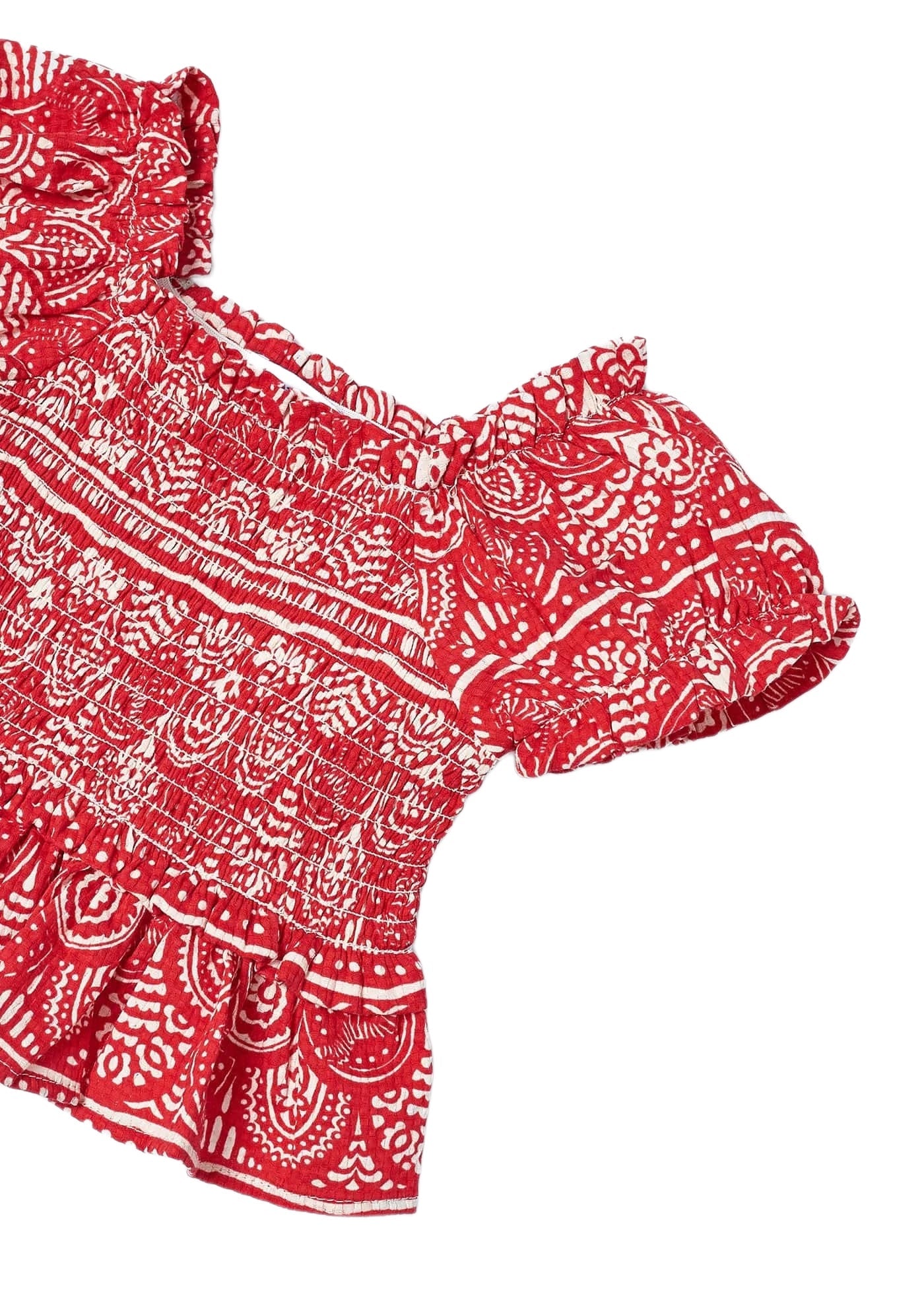 Printed Smocked Top, Red