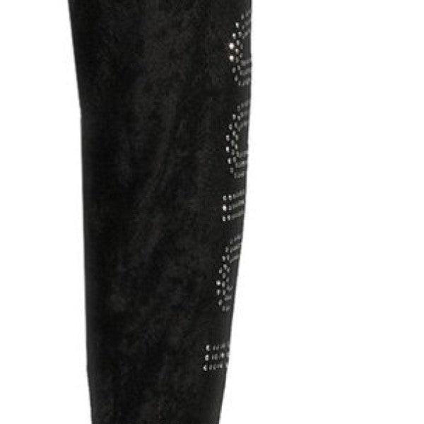 Juicy Couture Ladies Gunmetal Crystal Diamond Bling Black Velour Spaghetti Strap Tank & Pants 2-Piece Sleepwear Loungewear Set