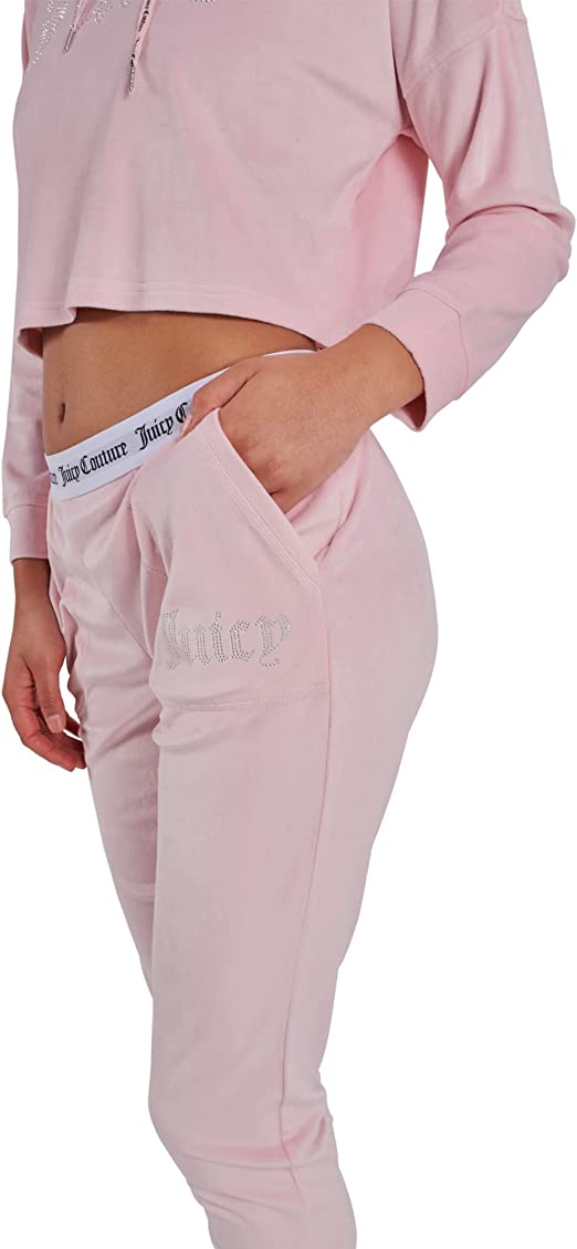 Juicy Couture Ladies Lola Crystal Diamond Bling Light Pink Velour 2-Piece Sleepwear Loungewear Set