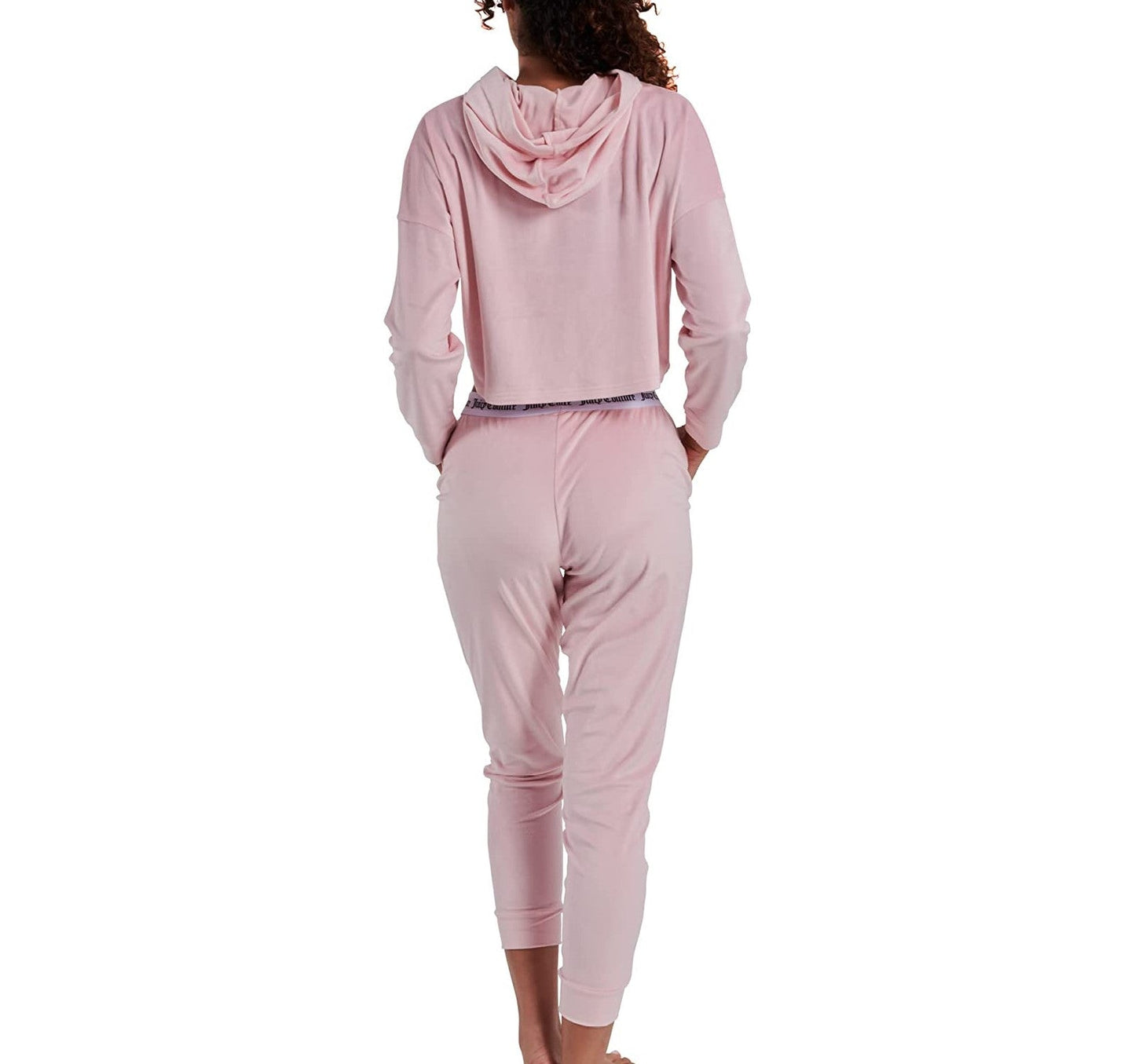 Juicy Couture Ladies Lola Crystal Diamond Bling Light Pink Velour 2-Piece Sleepwear Loungewear Set