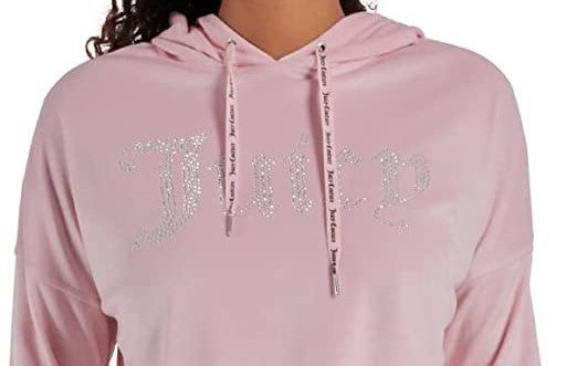 Juicy Couture Ladies Lola Crystal Diamond Bling Light Pink Velour 2-Piece Sleepwear Loungewear Set