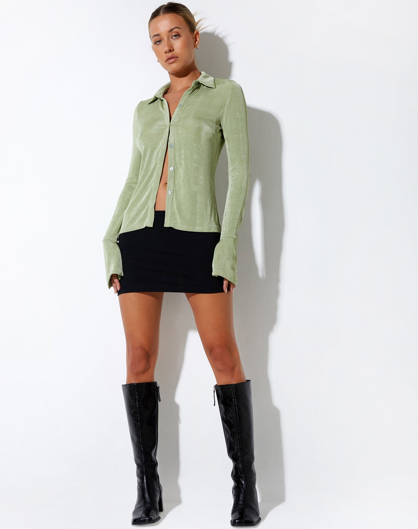 Keani Long Sleeve Shirt in Crepe Seafoam Green
