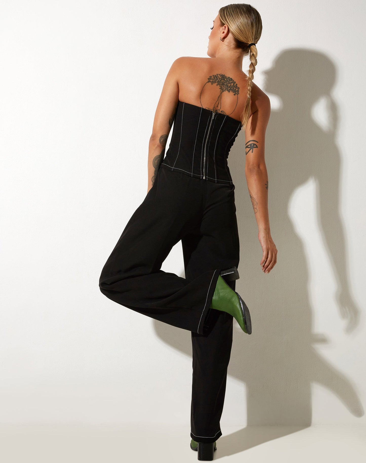 Kyana Corset Top in Black with White Stitch