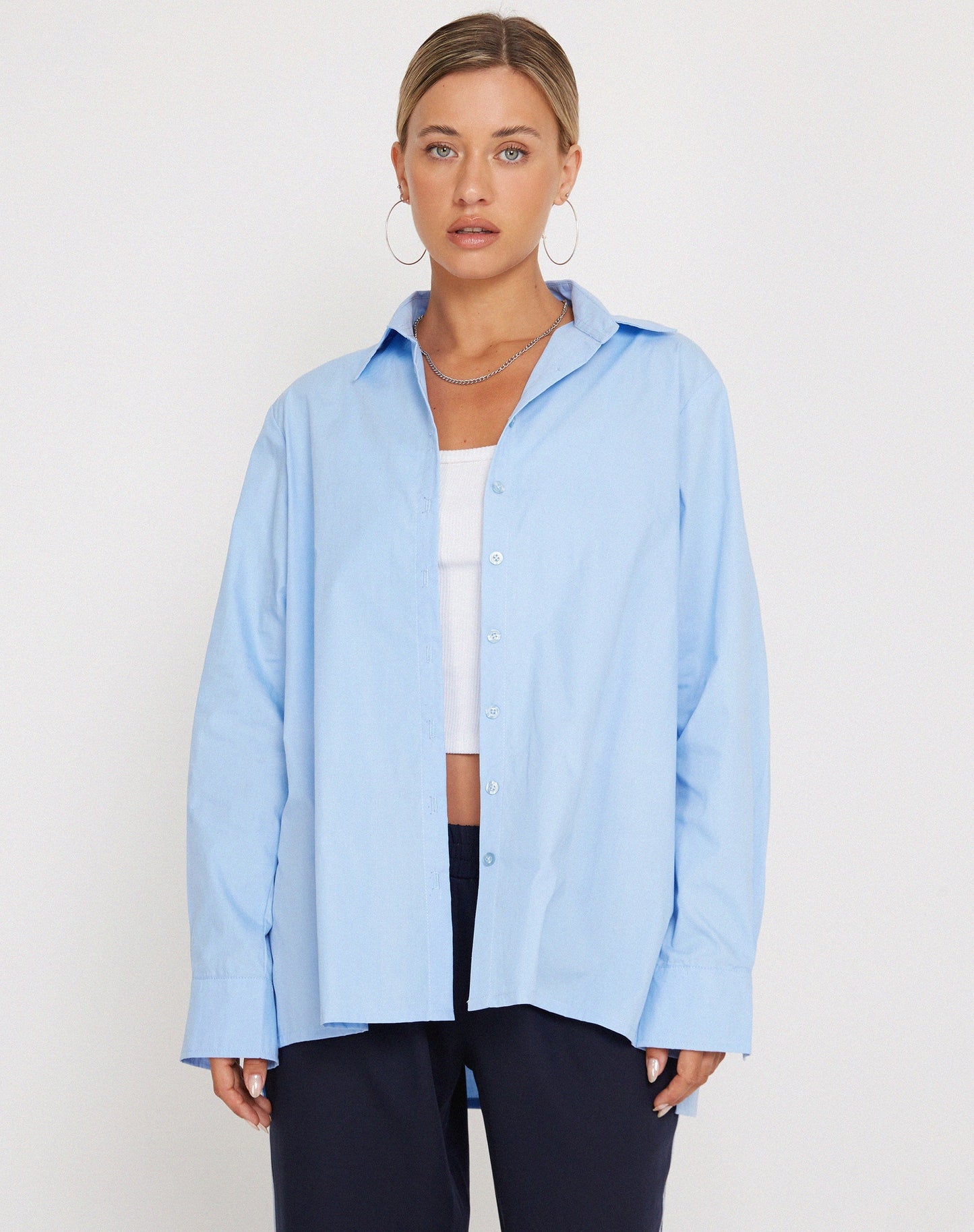 Mavis Button Up Shirt in Poplin Sky Blue
