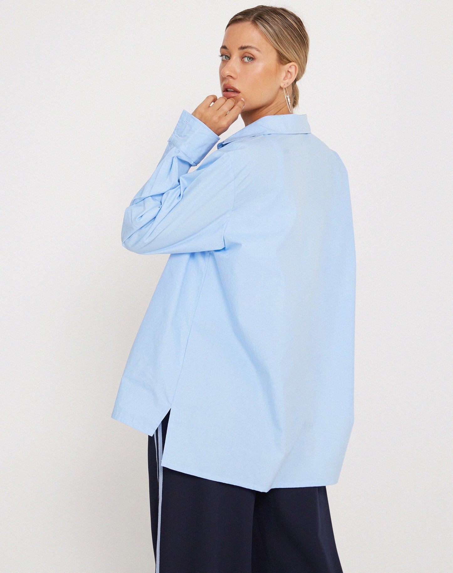 Mavis Button Up Shirt in Poplin Sky Blue
