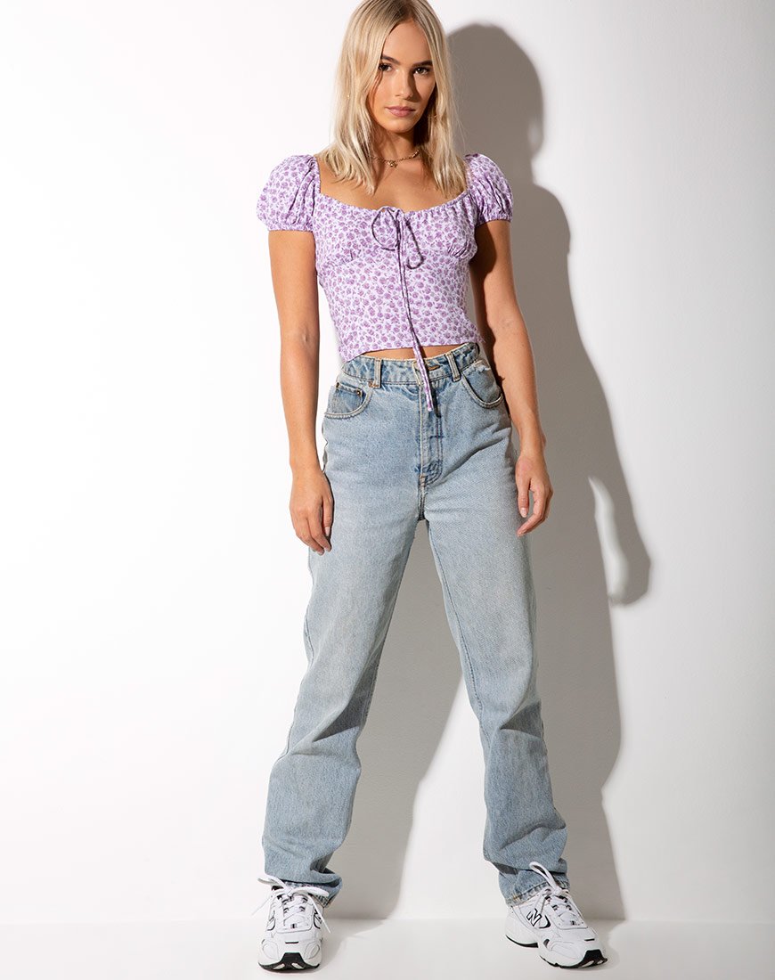 Mazu Top in Ditsy Rose Lilac