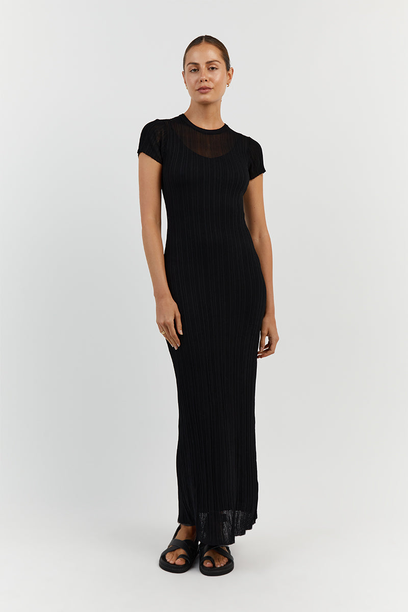 HARPER BLACK CAP SLEEVE MIDI DRESS Clothing DISSH Boutiques L BLACK