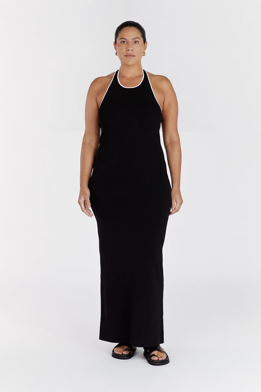 KARLIE BLACK BIND HALTER KNIT DRESS
